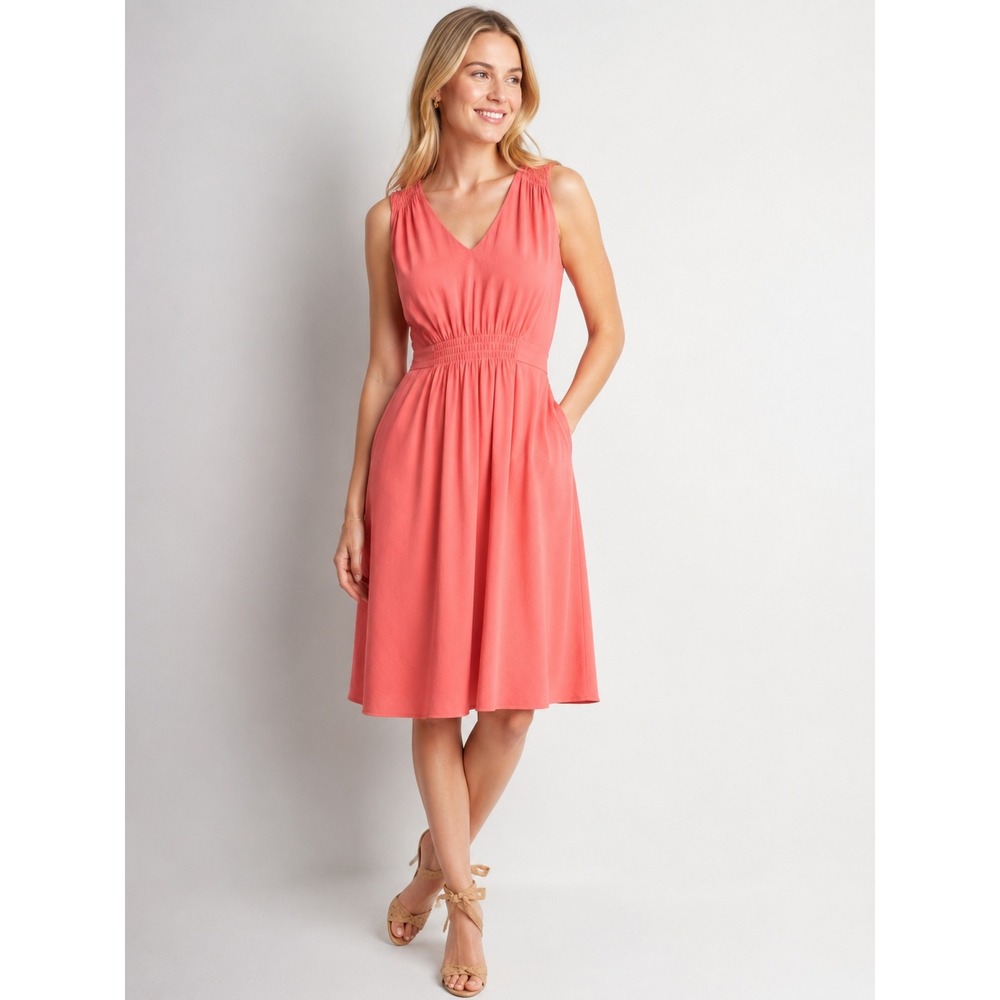 Kate Spade Romantic Sleeveless Crepe Smocked Waist Midi Dress Size S